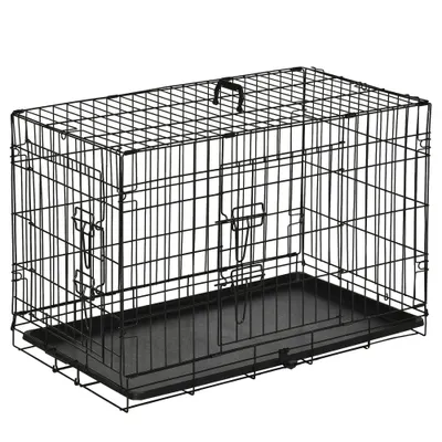 Cusca de transport pentru animale cu 2 usi cu inchidere de siguranta dubla, fir de otel si ABS 76×46×52cm Negru PawHut | Aosom Romania