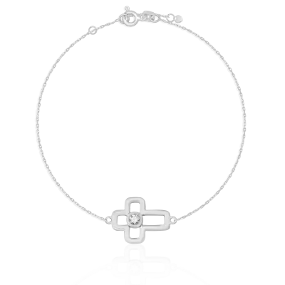 Bratara cu cruciulita din aur alb cu diamant de 0.07ct