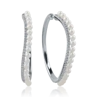Cercei din aur alb cu perle de cultura de 5.04ct si diamante de 0.5ct