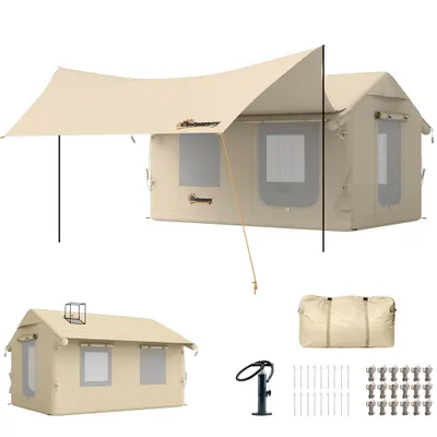 Outsunny Corturi Gonflabile Impermeabile pentru Glamping cu Orificiu pentru Sobă pentru 6-8 Persoane | Aosom Romania