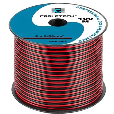 Cablu difuzor CCA, 2 x 0.5 mm2, culoare negru-rosu, Rola 100m, KAB0389