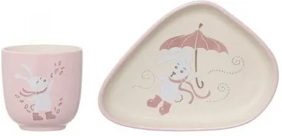 Set din ceramica Bloomingville Bunny - Pahar si farfurie, roz