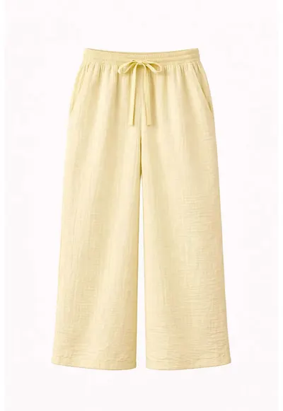 Pantaloni dama talie inalta - elastic - galben - bumbac