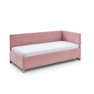 Pat pentru copii roz pe colț tapițat cu spațiu de depozitare cu somieră 90x200 cm Cool – Meise Möbel