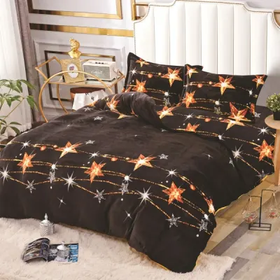 Lenjerie pat dublu, Super Pufoasa COCOLINO, 4 piese, Negru, Stelute