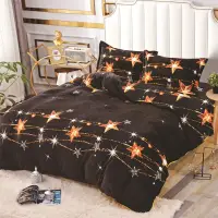 Lenjerie pat dublu, Super Pufoasa COCOLINO, 4 piese, Negru, Stelute