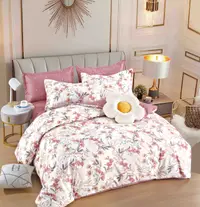 Set Lenjerie de Pat Finet 6 Piese, Bumbac Finet, Fara Elastic , Blush Blossom