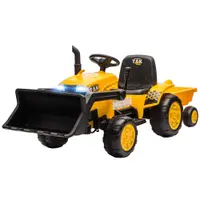 AIYAPLAY Excavator Electric pentru Copii 12V cu Cupă și Remorcă Detașabilă, Tractor Electric de Călărit cu 2 Motoare, Telecomandă, Conexiune Wireless, USB, Lumini și Muzică, 3-8 Ani, Galben | Aosom Romania
