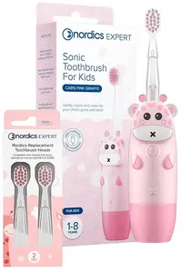 Nordics Set - Periuță de dinți sonică pentru copii Girafă, roz + Capete de rezervă, roz, 2 bucăți