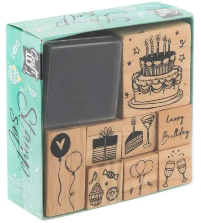 Set stampile Grafix - Ziua de nastere, 8 piese + tampon