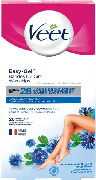 Benzi depilatoare Veet pentru picioare și corp, pentru piele sensibilă, 20 bucăți