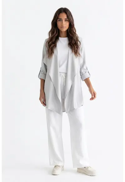 Palton de primavara scurt - oversize - cu rever si maneca lunga - fara inchidere - M1353 - Gri