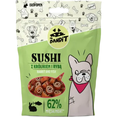 Recompense pentru caini Mr. Bandit Sushi cu iepure peste 80 gr