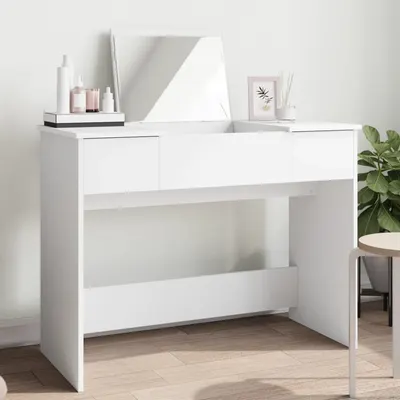 vidaXL Masă de toaletă cu oglindă, alb, 100x45x76 cm