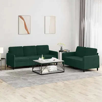 vidaXL Set canapele, 2 piese, verde închis, catifea