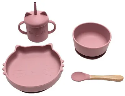 Set de hrănire din silicon Lorelli - 4 piese , Deep Pink