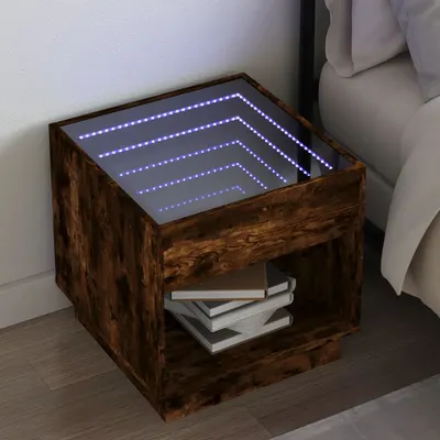 vidaXL Noptieră cu LED infinity, stejar fumuriu, 50x50x50 cm