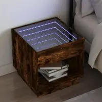vidaXL Noptieră cu LED infinity, stejar fumuriu, 50x50x50 cm