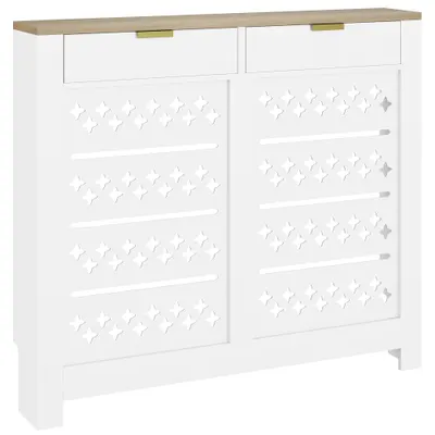 HOMCOM Capac pentru radiator, mască pentru radiator cu dulap rabatabil și poliță superioară, 108 x 19 x 95,5 cm, alb | Aosom Romania