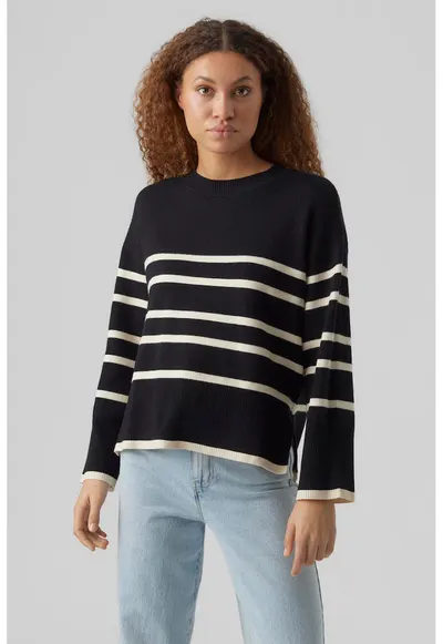 Pulover lejer cu model in dungi - Alb/Negru