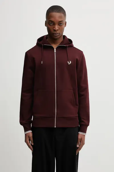 Fred Perry hanorac cu fermoar și glugă bărbătesc din bumbac