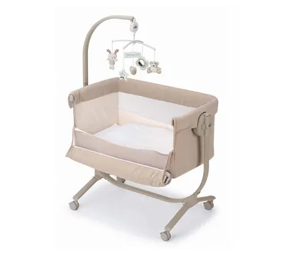 Patut cu leganare Cullami Beige Gold, co-sleeper 2 in 1 cu laterala culisanta, setare unghiulara, roti, reglabil in 8 pozitii pe inaltime