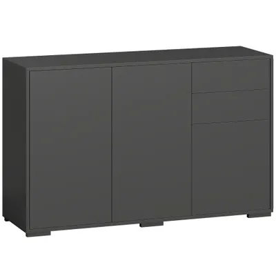 HOMCOM Bufet mobilier de depozitare 2 sertare culisante 3 uși poliță reglabilă panouri aglomerate 117 x 36 x 74 cm negru | Aosom Romania