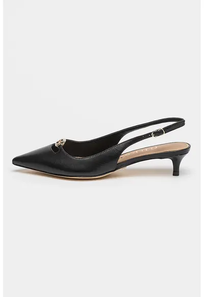 Pantofi de piele cu toc kitten - Negru
