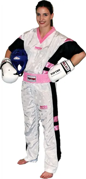 Uniformă Kickboxing "NEON Limited", aprobat WAKO, Top Ten, Alb-Roz, 180 cm