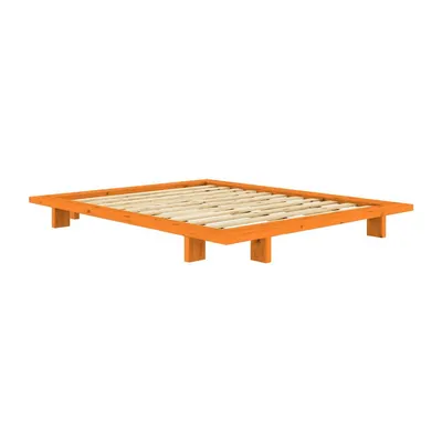 Pat matrimonial portocaliu din lemn de pin fără tăblie cu somieră 140x200 cm Japan – Karup Design