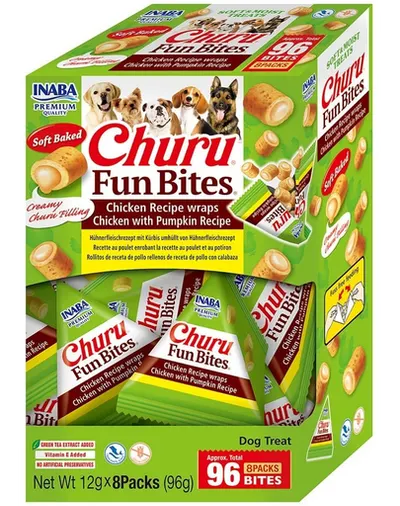 INABA Dog Churu Fun Bites Chicken with Pumpkin 8x12g rulouri cu pui si dovleac pentru caini
