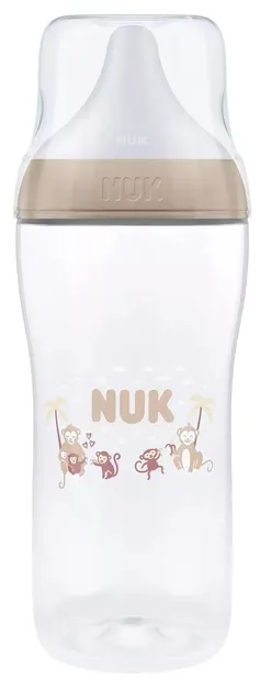 Biberon cu tetină din silicon NUK Perfect Match - 360 ml, mărimea XL, 6luni+, Maimuță, bej