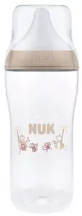 Biberon cu tetină din silicon NUK Perfect Match - 360 ml, mărimea XL, 6luni+, Maimuță, bej