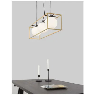 Lampa suspendata JULIET Brass & Negru Metal Alb Opal Sticla LED E14 3x12 Wat 230 Volt IP20 Fara bec