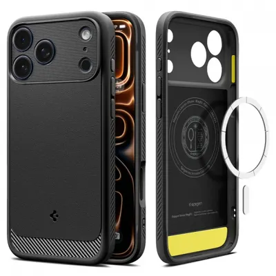 Husa MagSafe pentru Apple iPhone 17 Pro, Spigen, Rugged Armor, Neagra Mata ACS10329