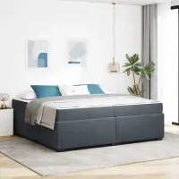 vidaXL Cadru de pat cu saltea Gri închis 200 x 200 cm țesătură