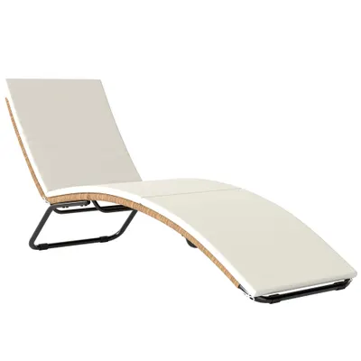 Outsunny Șezlong din Ratan Forma S cu Pernă, Șezlong de Grădină cu Structură din Oțel, pentru Terasă, Plajă, Piscină, Grădină, 175x57x80cm, Crem | Aosom Romania