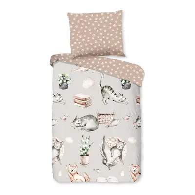 Lenjerie de pat pentru copii gri-maro din bumbac pentru pătuț 120x150 cm Catlife – Good Morning