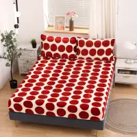 Cearsaf / Husa cu Elastic Cocolino 180x200cm si 2 fete de perna 50x70cm, Rosu, buline