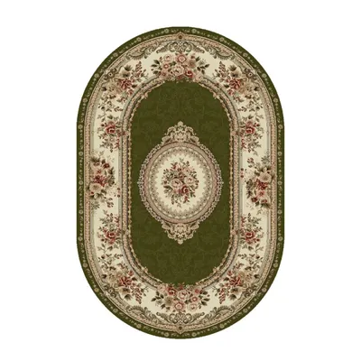 Covor Oval, 200 x 300 cm, Verde / Crem, Model Floral Lotos