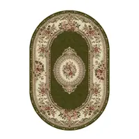 Covor Oval, 200 x 300 cm, Verde / Crem, Model Floral Lotos