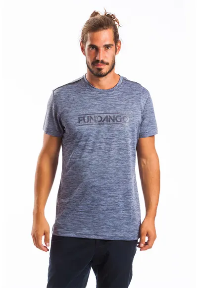 Tricou cu decolteu la baza gatului si imprimeu logo Tech - Gri