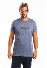 Tricou cu decolteu la baza gatului si imprimeu logo Tech - Gri