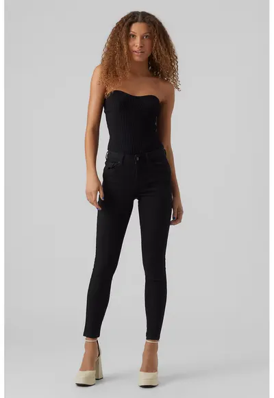 Blugi slim fit cu talie medie si model cu 5 buzunare - Negru
