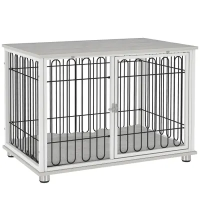 PawHut Cușcă pentru câini canisă pentru câini cu pernă picioare reglabile pentru câini medii până la 20 kg 90 x 58 x 62,5 cm gri | Aosom Romania