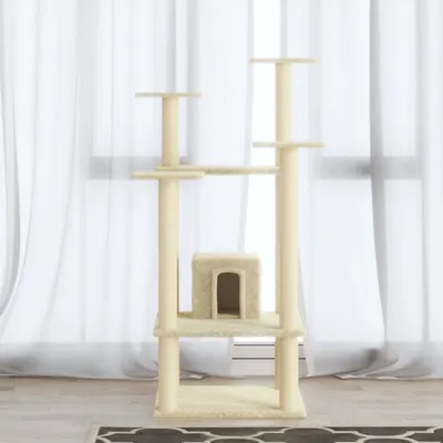 vidaXL Ansamblu pisici cu stâlpi din funie de sisal, crem, 110 cm