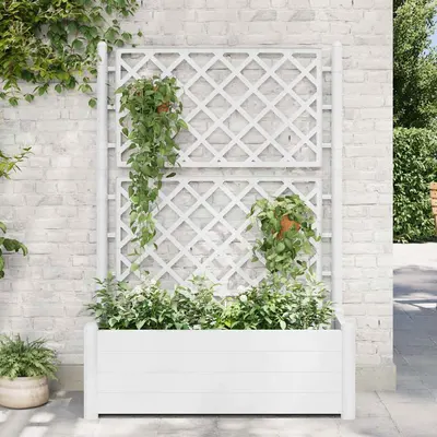 vidaXL Jardinieră de grădină cu spalier, alb, 100 x 43 x 142, PP