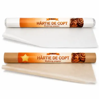 Hârtie de Copt Alba/Maro 6m, Rola Antiaderentă pentru Cuptor Engros