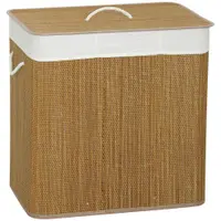 HOMCOM Coș pentru Rufe din Bambus cu Capac, 144L, 3 Compartimente, Sac Detașabil și Lavabil, Mânere, Maro | Aosom Romania