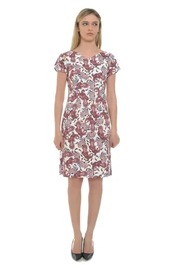 Rochie CV18079 alb/visiniu arabesc, Cesy | marimea S